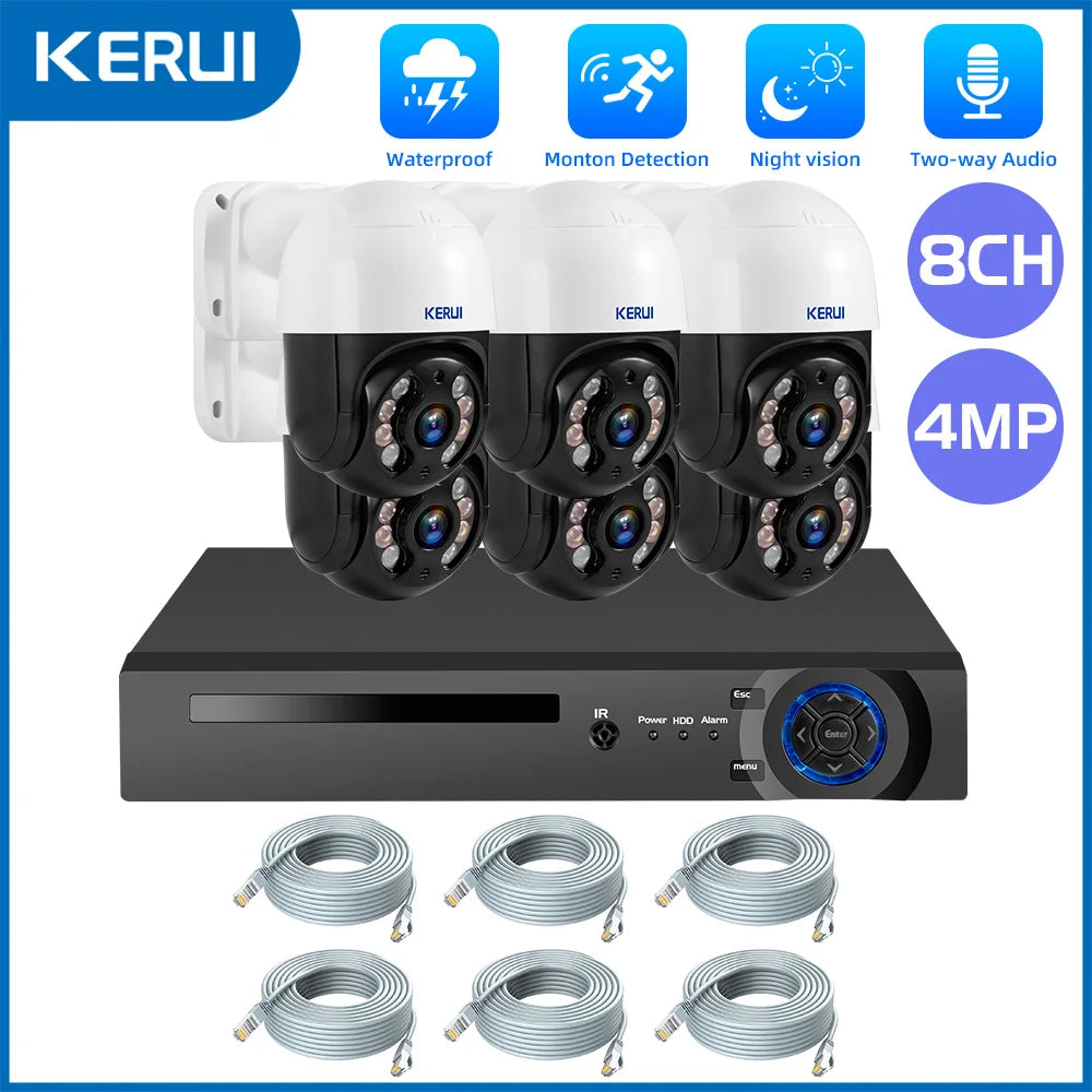 KERUI 2K 4MP HD H.265 Outdoor Camera System Kit POE NVR 8CH Home Security CCTV Audio Surveillance Recorder Night Vision Icsee - Home Smart Direct