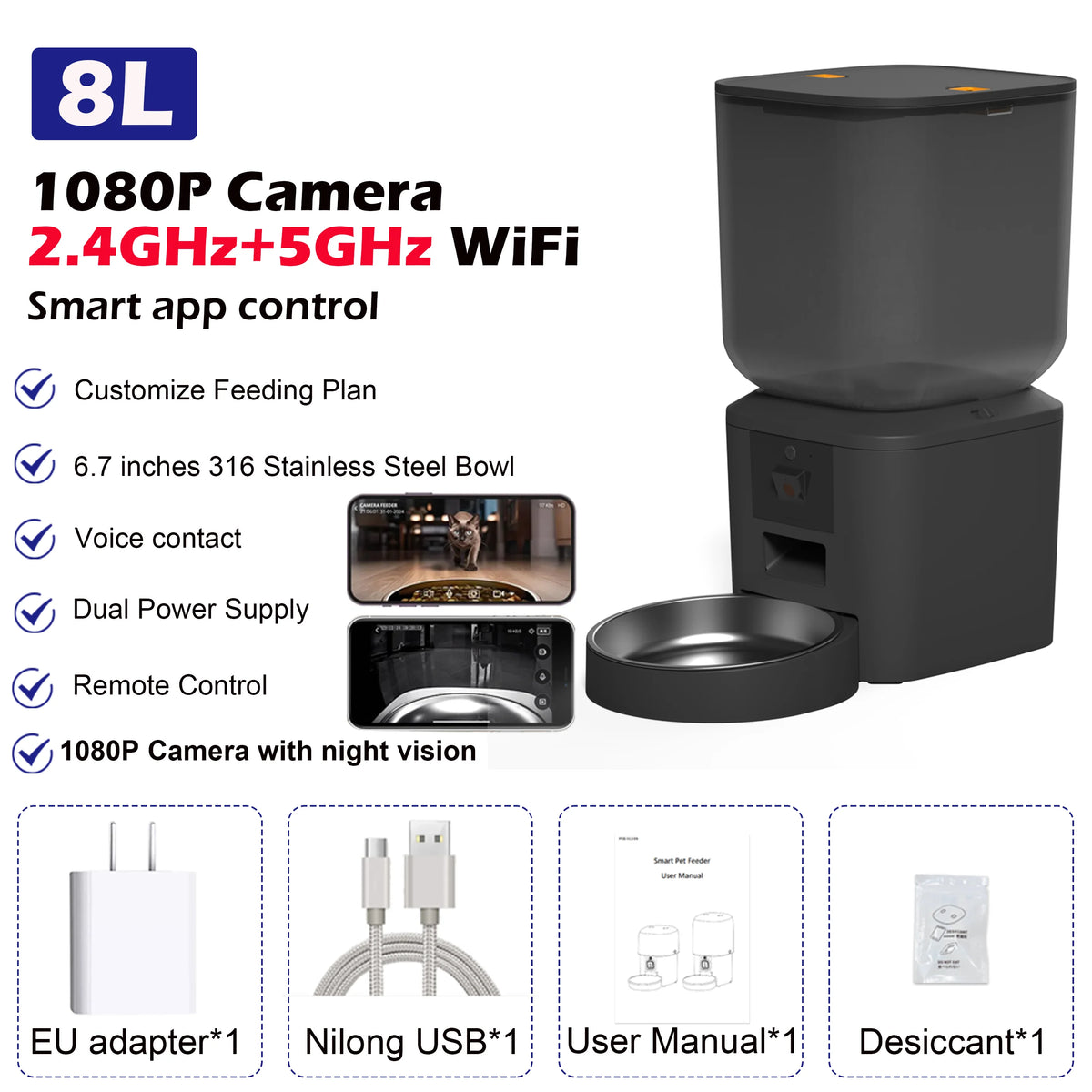 Automatic Cat Feeder with Camera and WiFi App Control