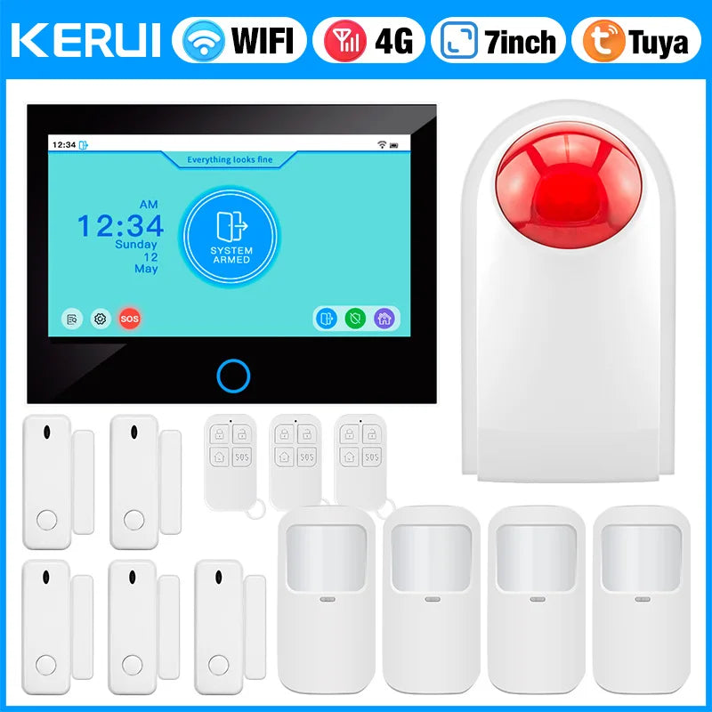 KERUI 7-inch IPS Large Touch Screen Home Alarm Panel 4G LTE GSM WiFi Wireless Alarm Security System Burglar Tuya Smart Alexa - Home Smart Direct