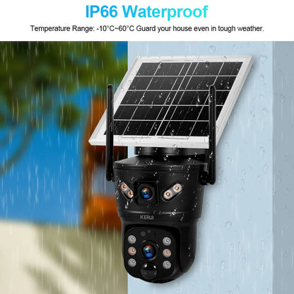 KERUI Outdoor 6MP Solar Camera 4G SIM WIFI Solar Panel Dual Lens Camera Waterproof Home Security CCTV Video Surveillance V380pro - Home Smart Direct