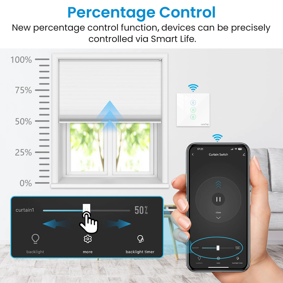Touch Panel Curtain Switch with Percentage Control - Home Smart Direct