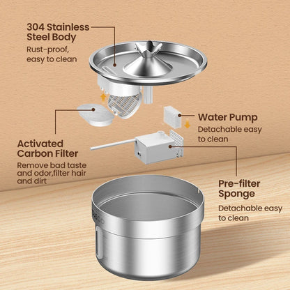 Stainless Steel Pet Water Fountain Automatic Dispenser