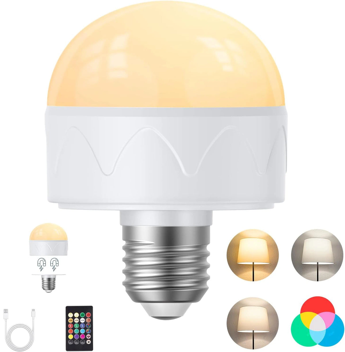 Magnetic Detachable Emergency LED Bulb with Remote RGB USB - Home Smart Direct