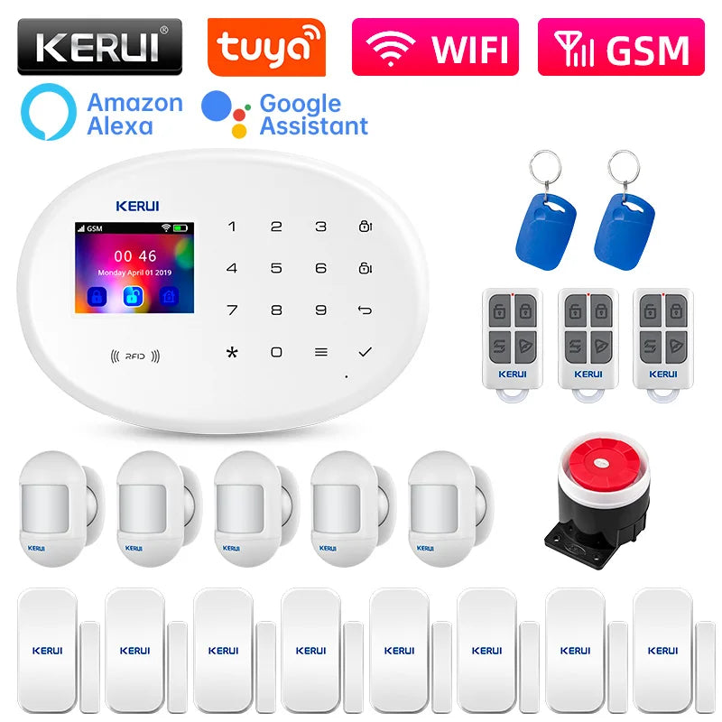 KERUI W202 Tuya Smart WIFI Alarm System Wireless Home Burglar Security Alarm System Control Siren Motion Detector Smoke Sensor - Home Smart Direct