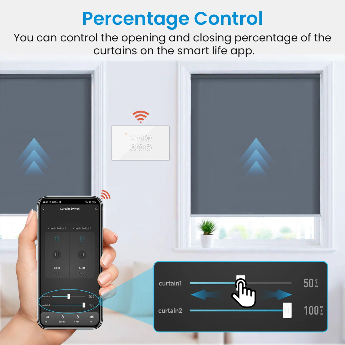 Tuya ZigBee EU US Dual Curtain Pushbutton Touch Panel Switch Tubular Motors Smart Life App Remote Control Google Assistant Alexa - Home Smart Direct