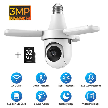 PGST 3MP HD Tuya WiFi PTZ Security Camera Garden Light Bulb Surveillance Camera CCTV 2-Way Audio Night Vision Humanoid Tracking - Home Smart Direct