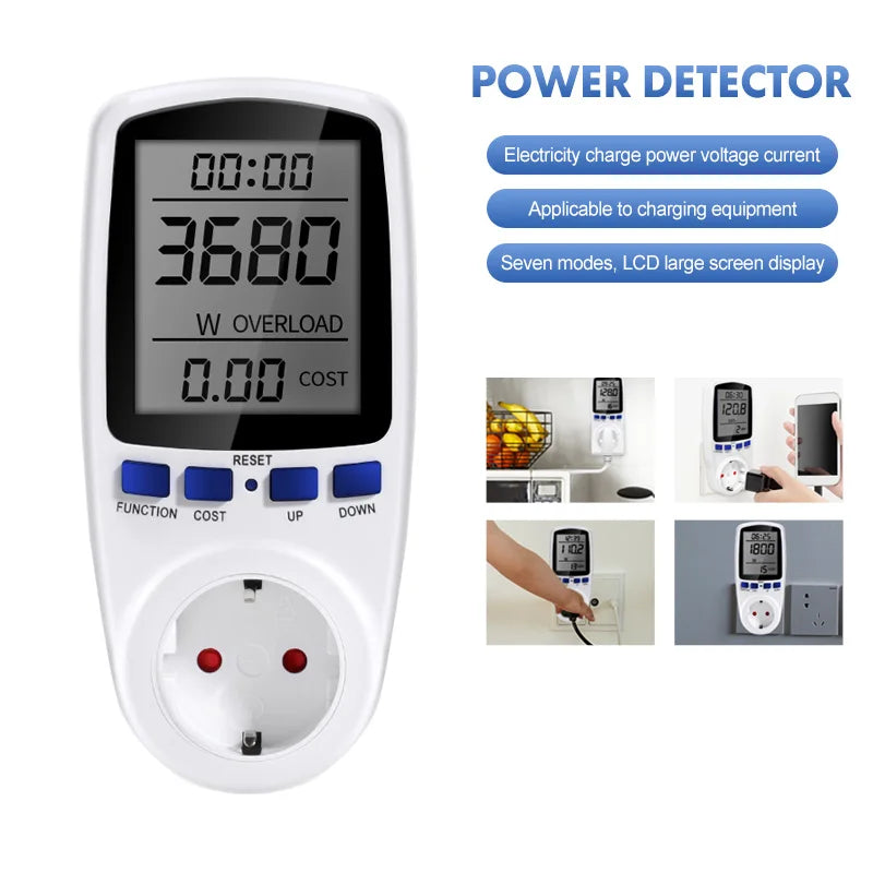 AC Wattmeter Socket Power Meter LCD Energy Measuring Outlet EU Plug