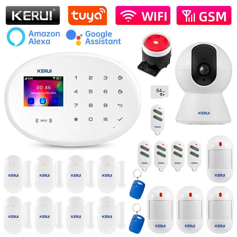 KERUI W202 Home Security Alarm Kit WiFi GSM Alarm System Tuya Smart Home Door Sensor Motion Detector Protection Remote Control - Home Smart Direct