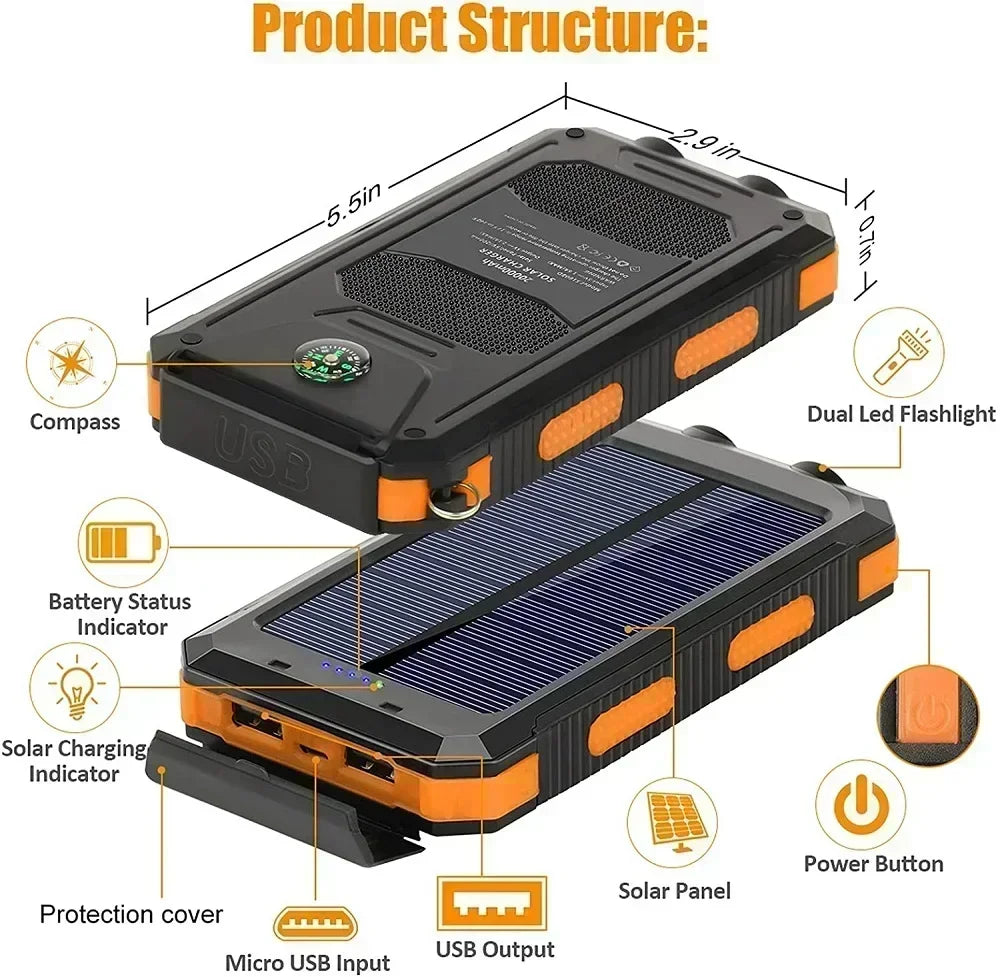 Solar Power Bank Portable Charger with Light for Outdoor Use - Home Smart Direct
