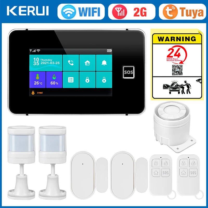 KERUI 4G/2G+WiFi Home Alarm with 4.3-inch Touch Screen Smart Life Products Home Burglar Alarm with Wireless Motion Sensor - Home Smart Direct