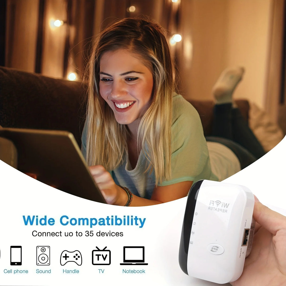 WiFi Signal Repeater Extender with Ethernet Port Wireless Network Booster