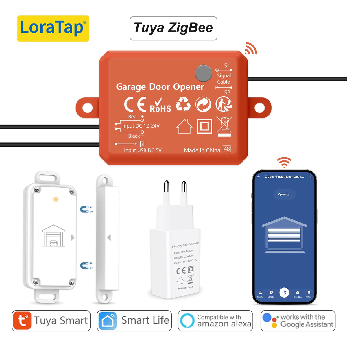 Tuya ZigBee 3.0 Garage Door Wireless Sensor Opener Controller Switch Control by Smart Life Works with Google Home Echo Alexa - Home Smart Direct