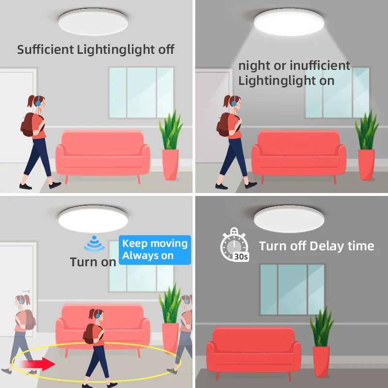 Motion Sensor LED Ceiling Light Waterproof Indoor Lamp - Home Smart Direct