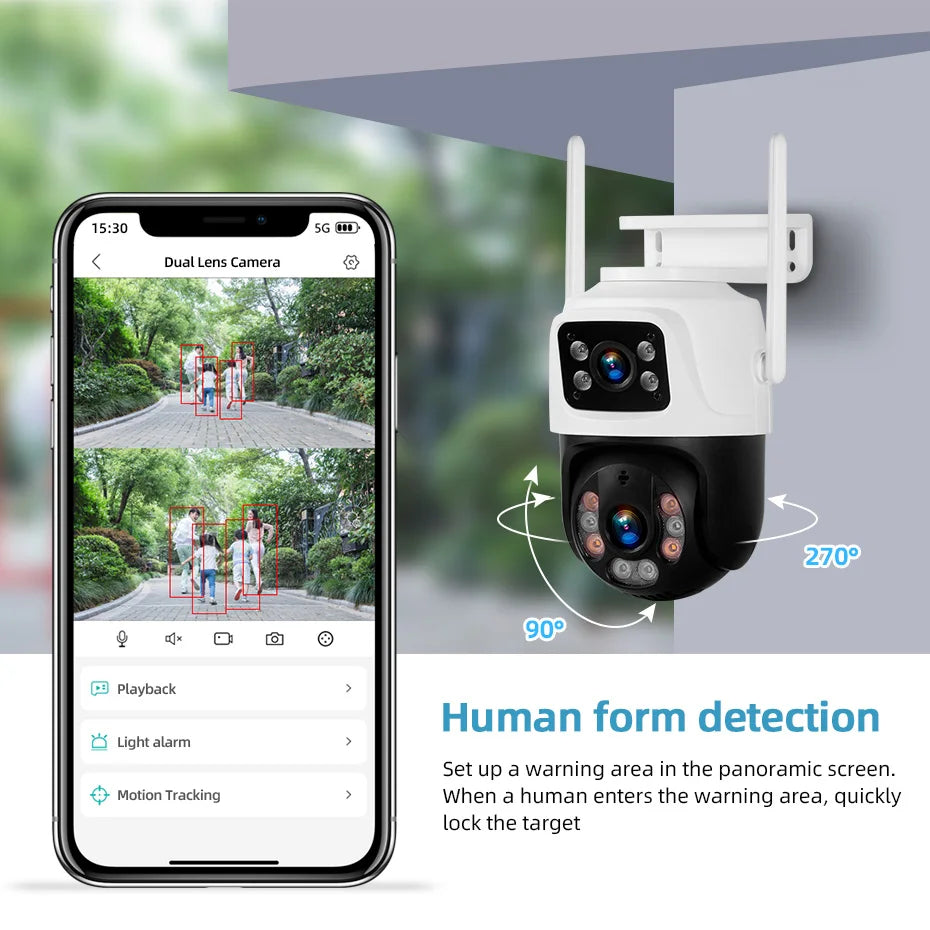 KERUI Outdoor Wireless 6MP Dual Lens WiFi IP Camera Home Security CCTV Video Surveillance Human Detect Dual Screen Icsee - Home Smart Direct