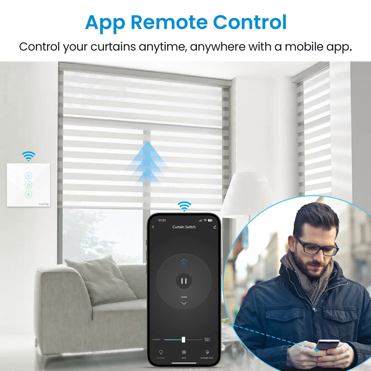 Touch Panel Curtain Switch with Percentage Control - Home Smart Direct