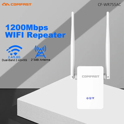 1200Mbps WiFi5 Repeater Dual Band Extender with LAN Port and Antennas