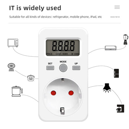 Digital Energy Meter Wattmeter Socket Voltage Power Consumption Monitor