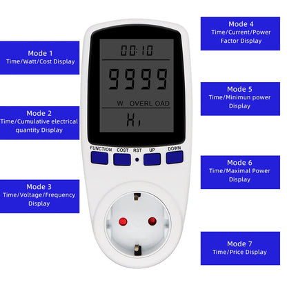 AC Wattmeter Socket Power Meter LCD Energy Measuring Outlet EU Plug