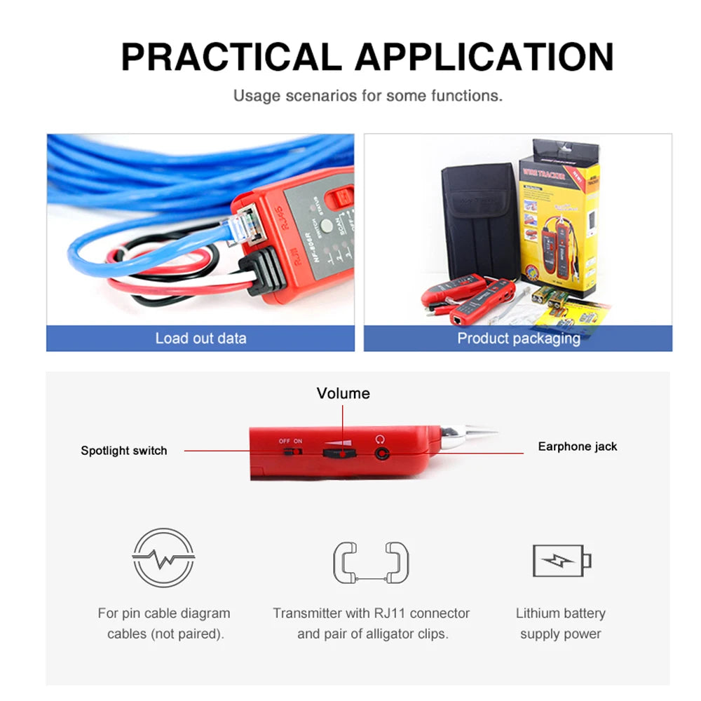 NOYAFA NF-806R Network Cable Tester Ethernet RJ45 RJ11 Line Finder LED