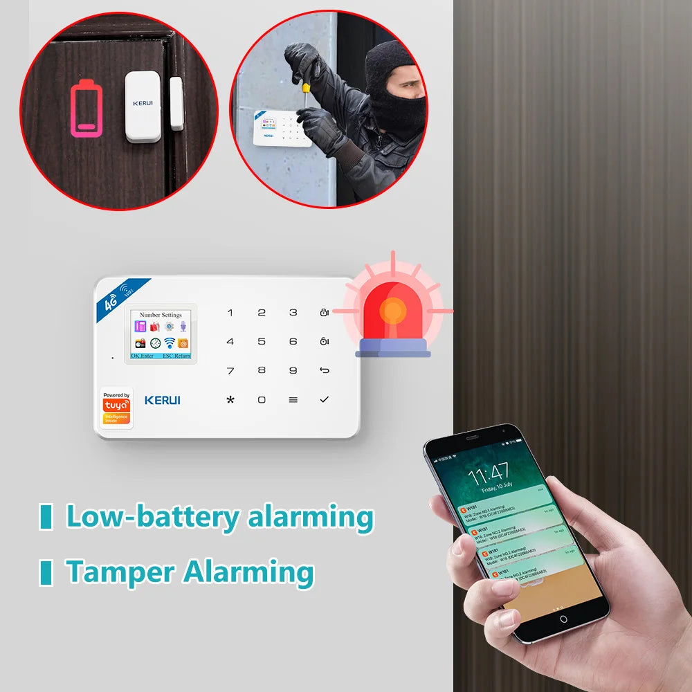 KERUI Smart Home Alarm 4G Window/Door Motion Sensor Siren Security System Kits Tuya Smart APP Control WIFI GSM Anti Theft W184 - Home Smart Direct