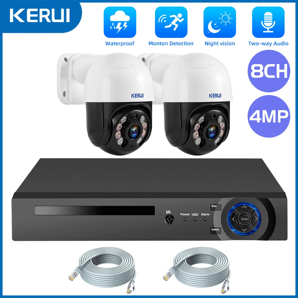 KERUI 2K 4MP HD H.265 Outdoor Camera System Kit POE NVR 8CH Home Security CCTV Audio Surveillance Recorder Night Vision Icsee - Home Smart Direct