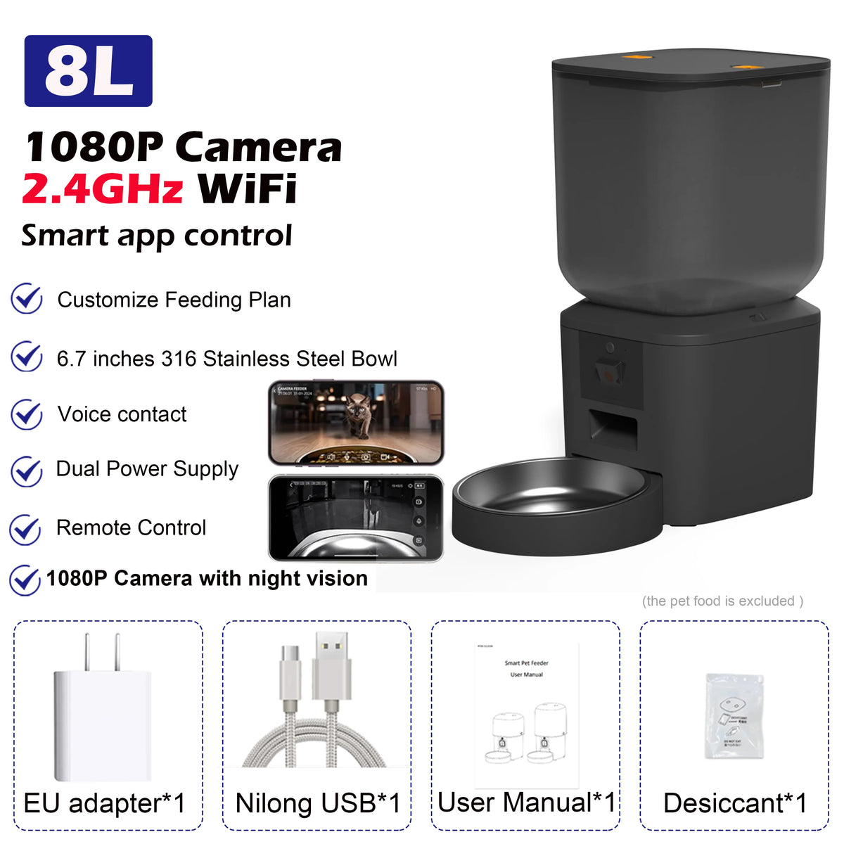 Automatic Cat Feeder with Camera and WiFi App Control