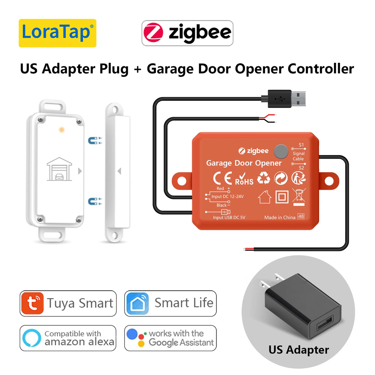 Tuya ZigBee 3.0 Garage Door Wireless Sensor Opener Controller Switch Control by Smart Life Works with Google Home Echo Alexa - Home Smart Direct