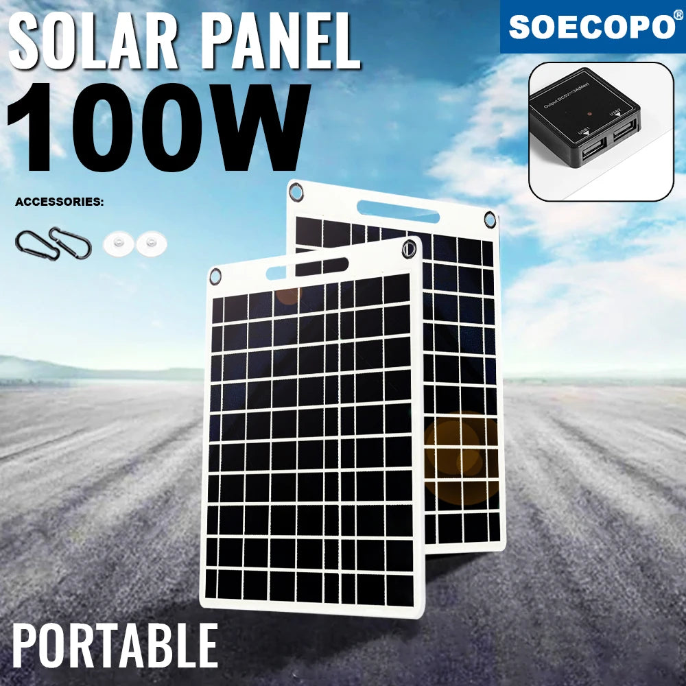 Portable Solar Charger with Dual USB and Waterproof Design