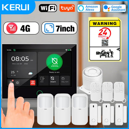 KERUI 4G+WiFi Burglary Protection Alarm System with 7 inch IPS Touch Screen Tuya Smart Home Alarm for House Apartment Security - Home Smart Direct
