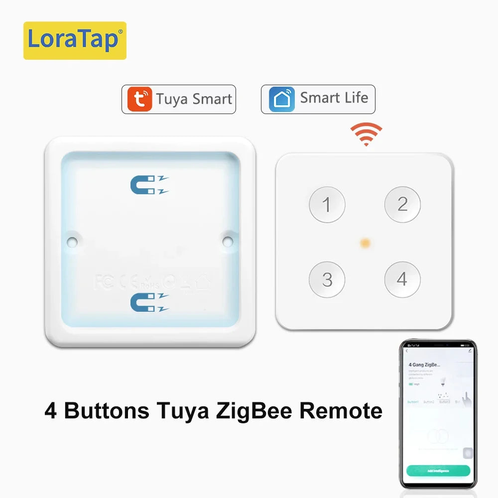 Tuya ZigBee 3.0 Wireless 4-Button Remote Control Scene Switch Compatible with Smart Life Home Assistant Zigbee2MQTT DIY - Home Smart Direct