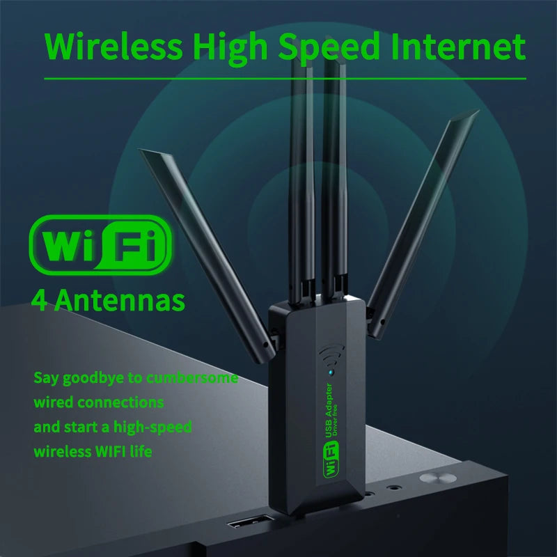 1200Mbps Dual Band USB WiFi Adapter Wireless Card with 4 Antennas for PC Laptop