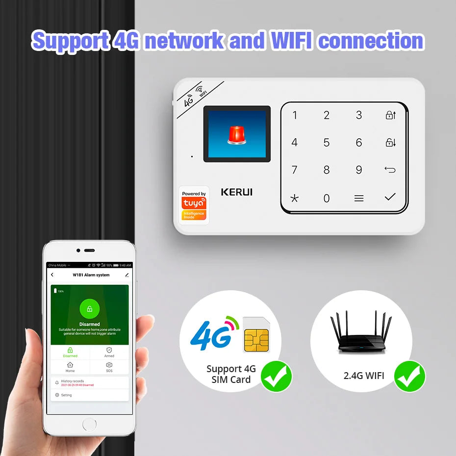 KERUI Home Alarm Kit Wireless WiFi GSM Anti-Theft with Touch Screen Tuya Smart Life App Alarm System for Security Protection - Home Smart Direct