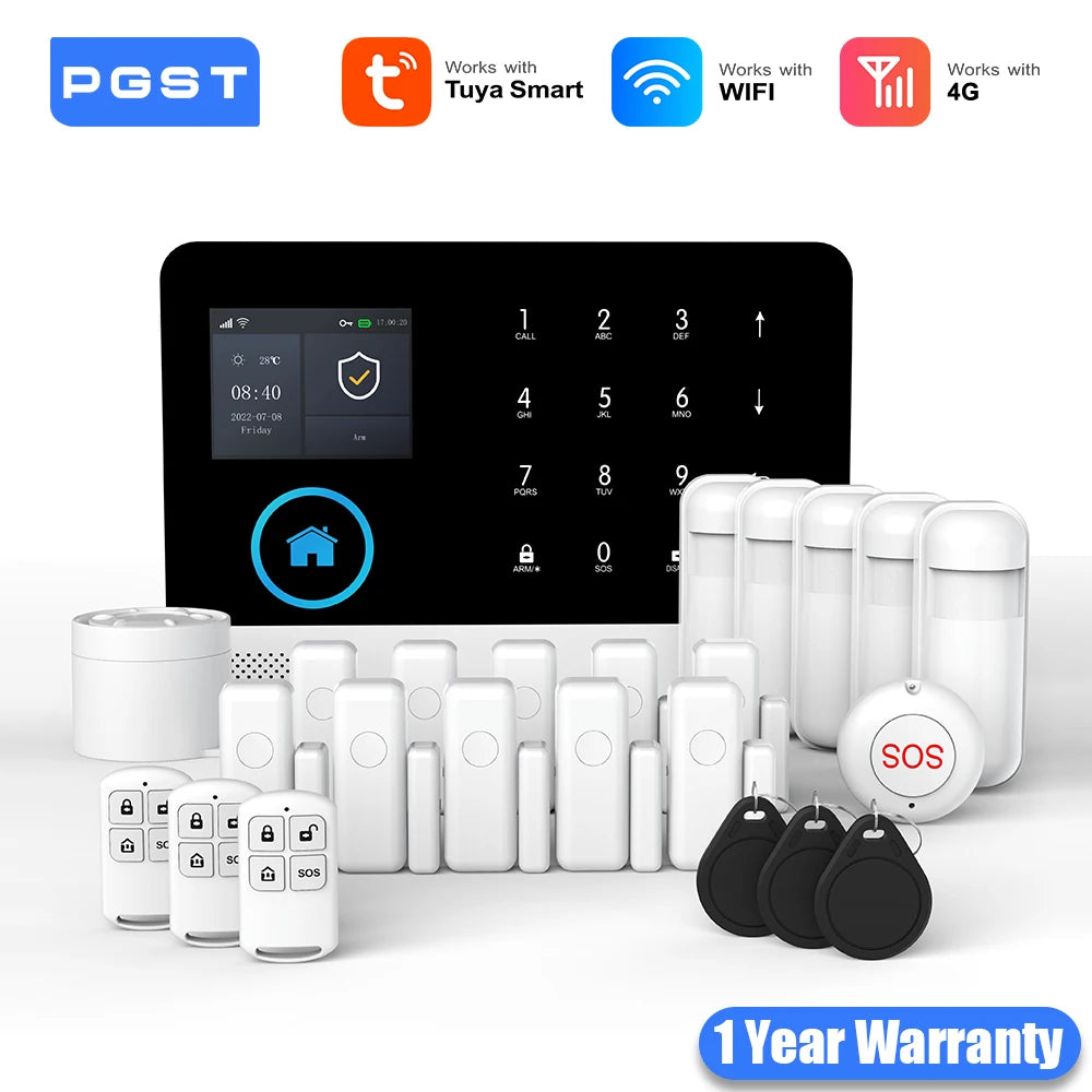PGST WiFi 4G Tuya Smart Life Home Alarm Security System Set Kit Alexa Automation Alarm Security Protection Door Motion Detector - Home Smart Direct